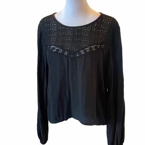 Amuse Society Black Crochet Long Sleeve Blouse